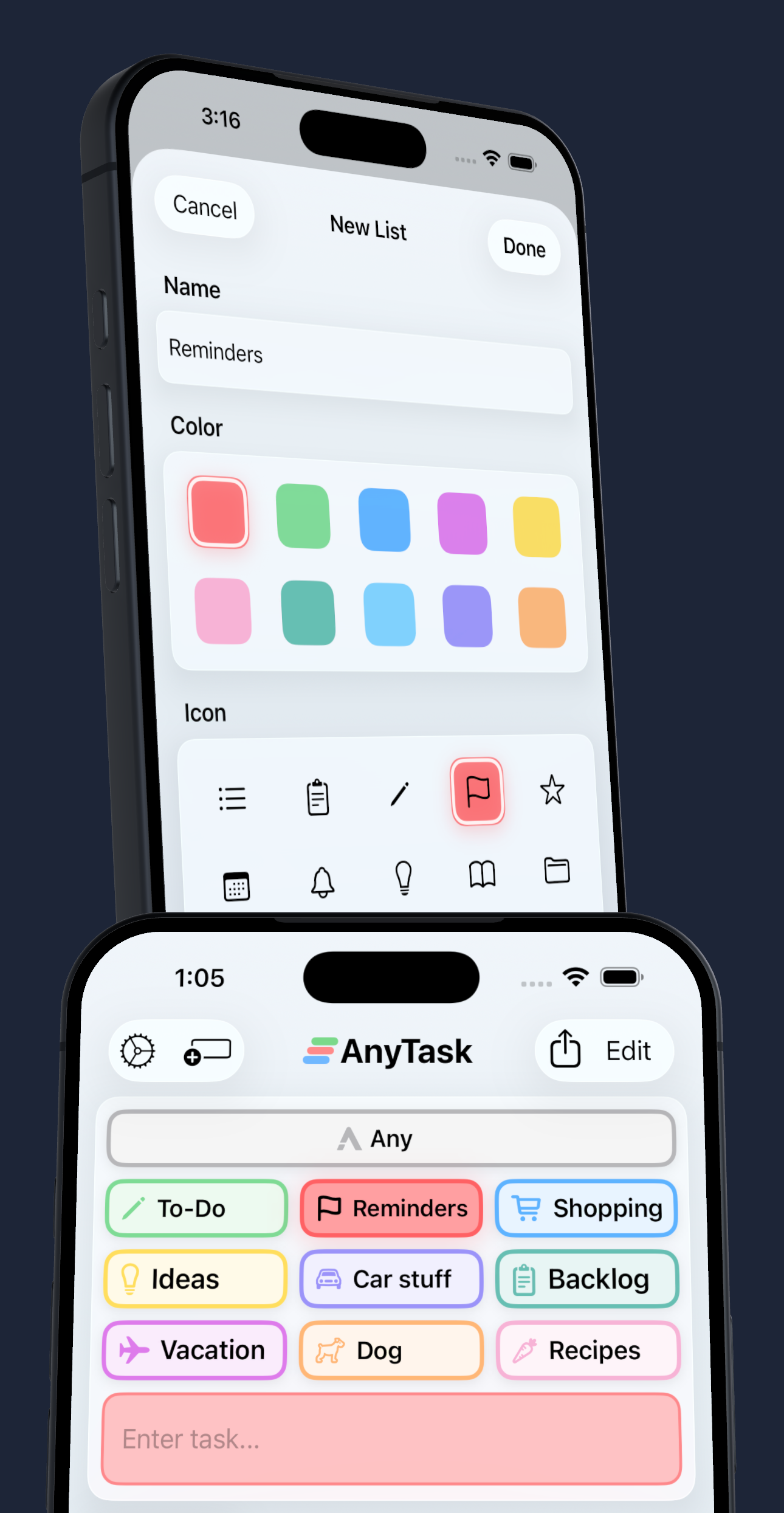 Customize lists with colors and icons